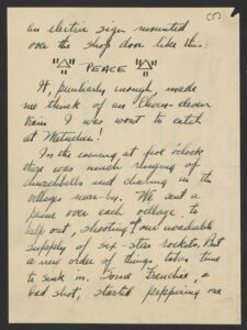 page from letter describing sign comemmorating declaration of peace on November 11, 1918